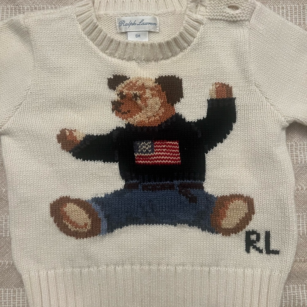 Ralph Lauren Ivory Knit with Bear and Flag